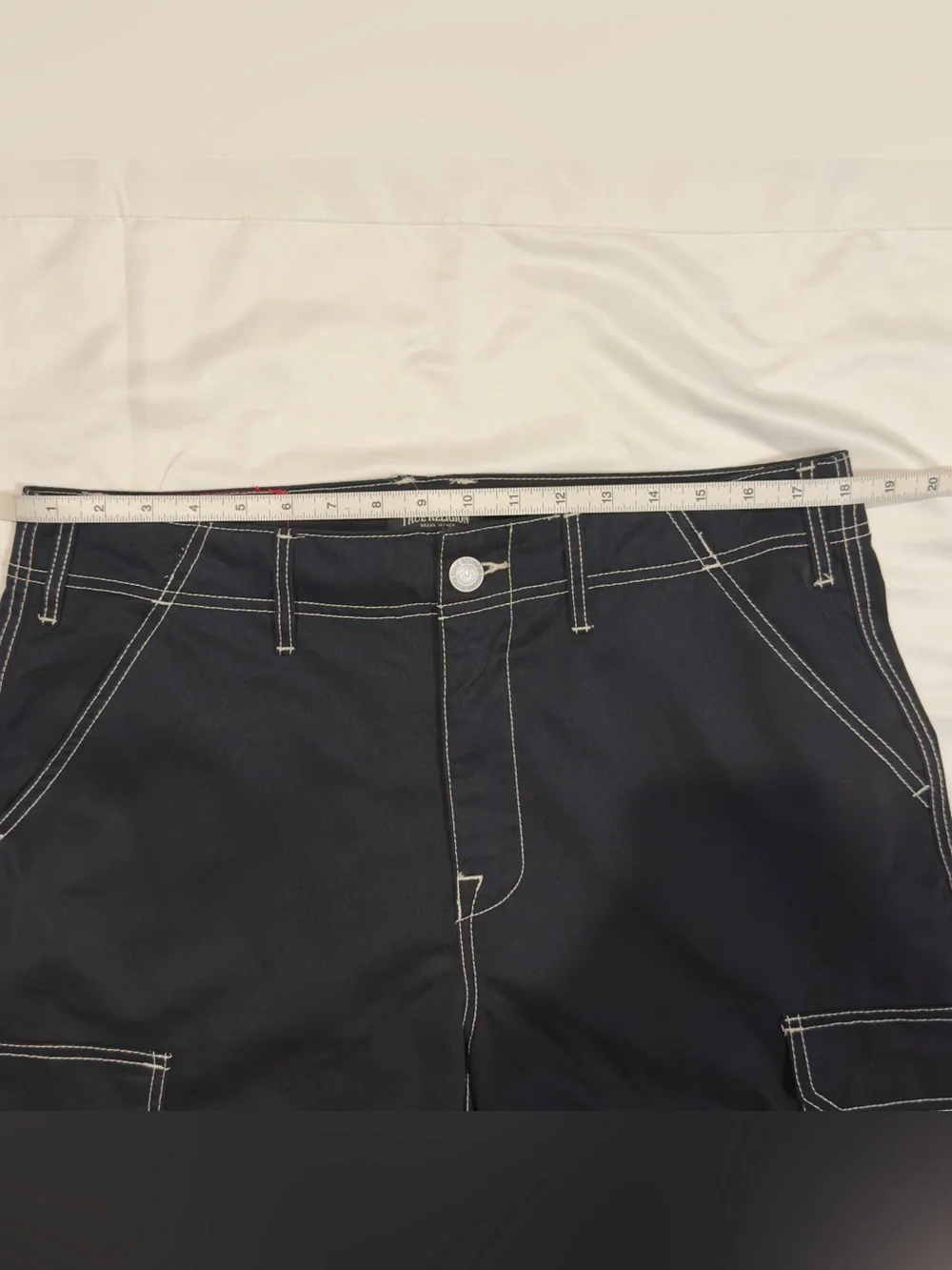 True Religion Black Cargo Shorts with White Contrast Stitching